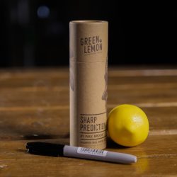picture of a lemon beside a cardboard tube and a sharpie.