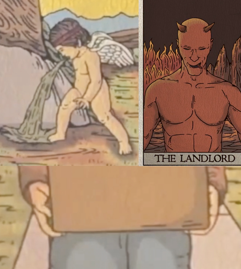 a collage of closeups of detail in the tarot cards, showing strange anatomy in the illustrations