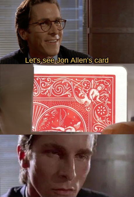 the business card scene with Jon Allens folded card